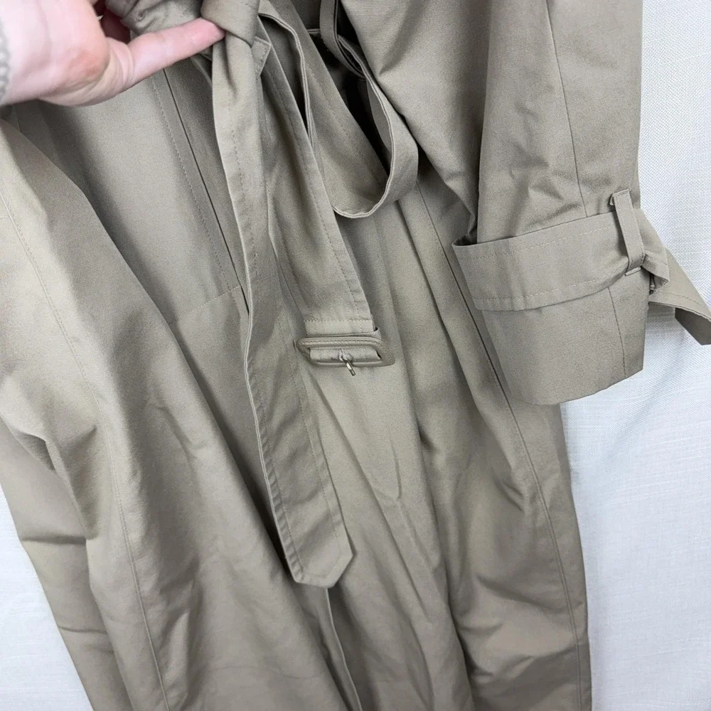 VTG London Fog Trench Coat Mens 44 Beige Belted Double Breasted Long Classic